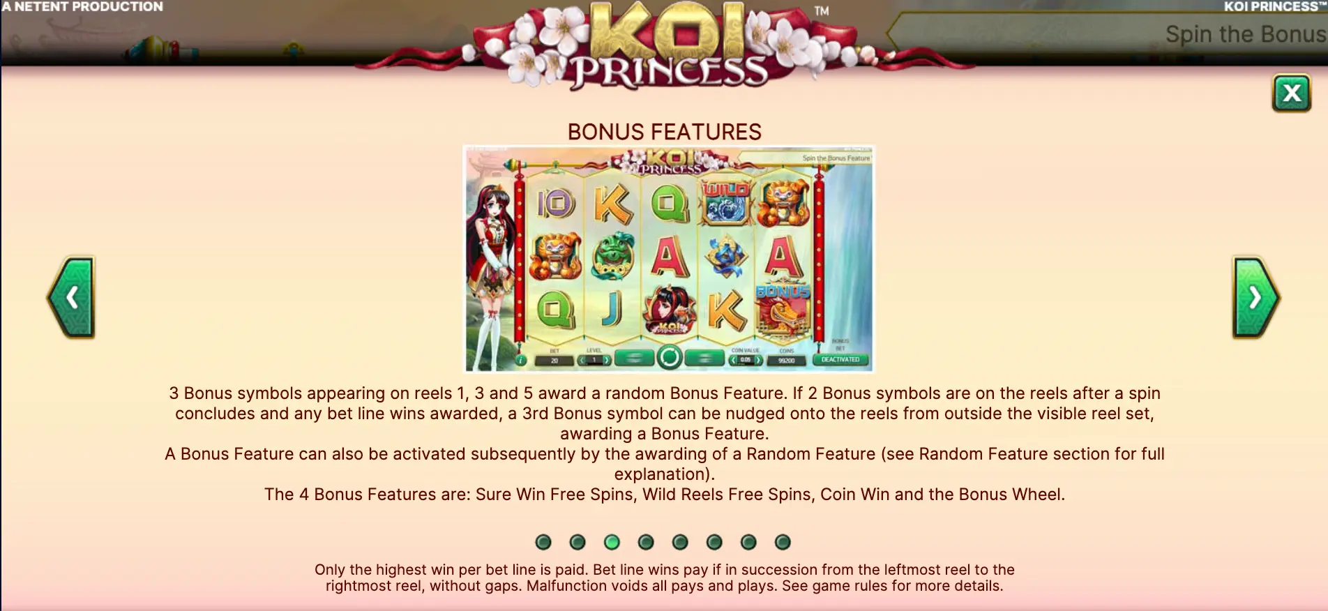 Бонусные опции Koi Princess
