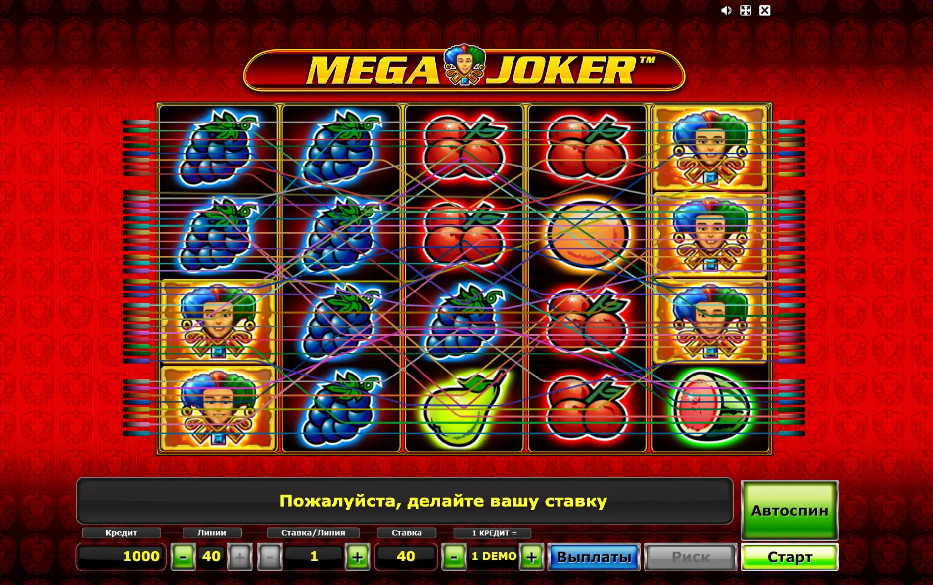 Интерфейс Mega Joker