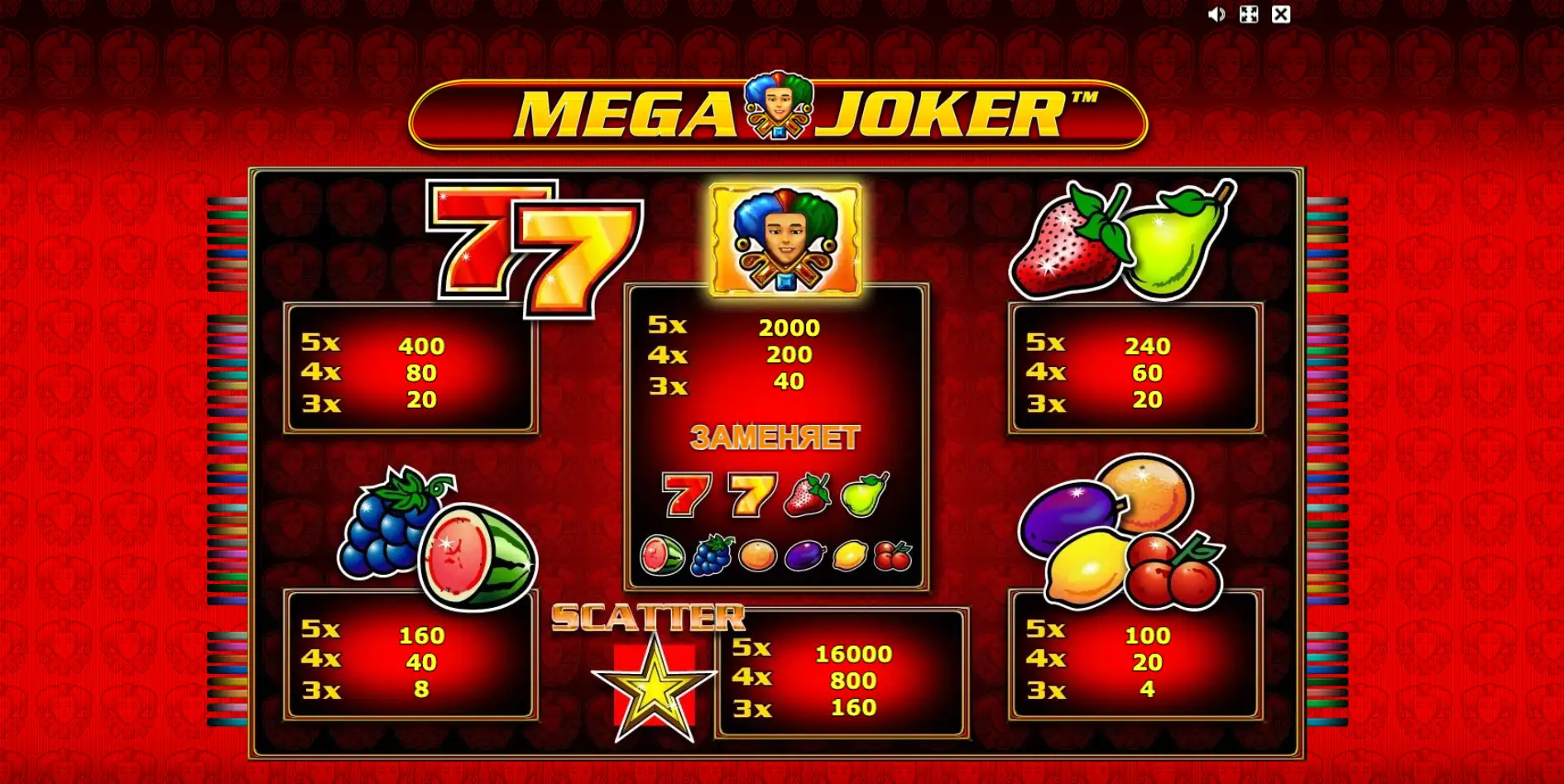 Выплаты в Mega Joker